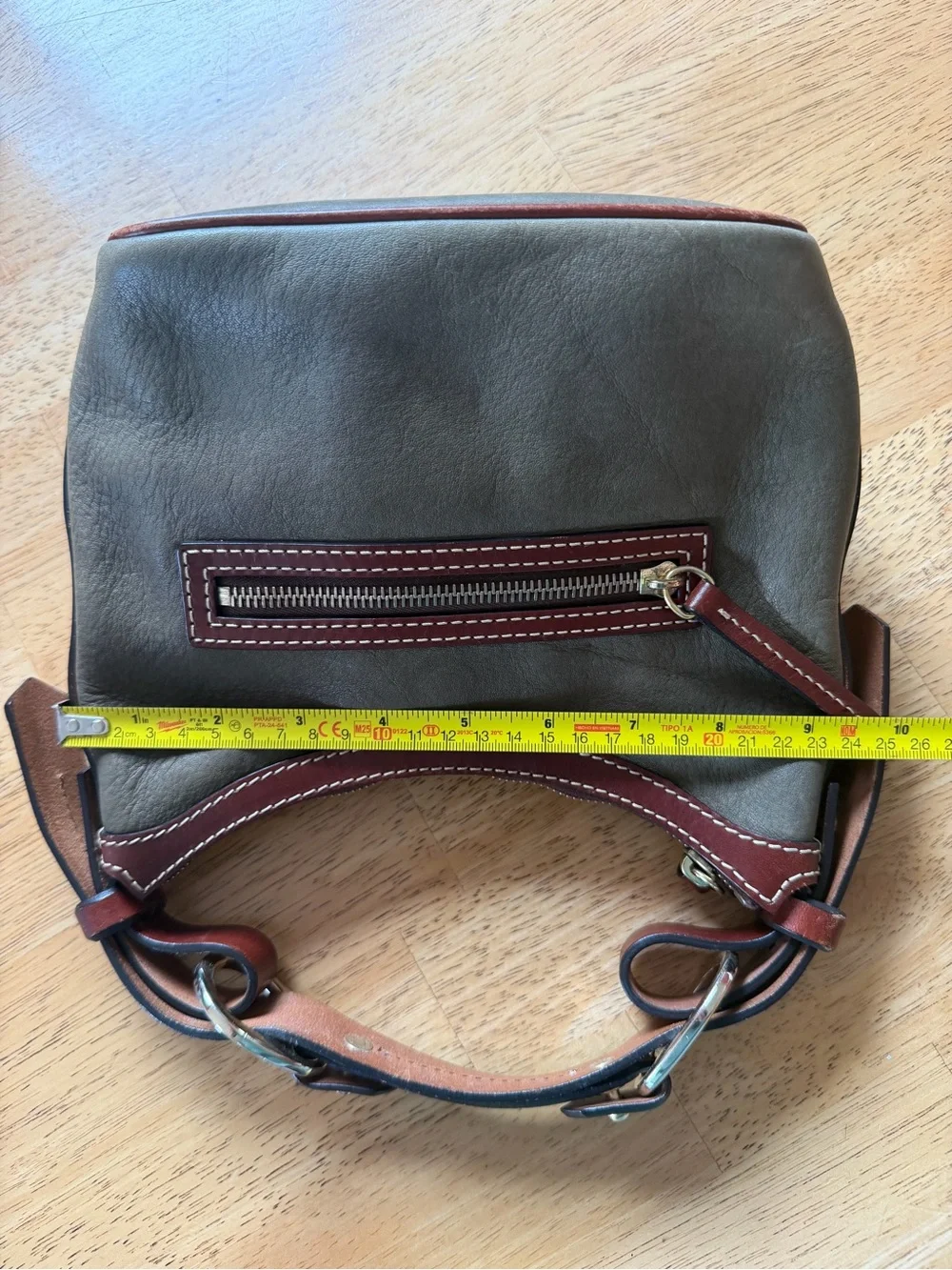 Vintage Dooney & Bourke All Weather Leather Olive Satchel Brown Trim Bag